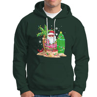 Christmas In Hawaii Hoodie Flamingo Float Xmas Palm Tree Surfboard Cute Santa At Beach TS09 Dark Forest Green - Polynesian Pride