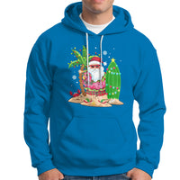 Christmas In Hawaii Hoodie Flamingo Float Xmas Palm Tree Surfboard Cute Santa At Beach TS09 Sapphire - Polynesian Pride