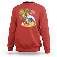 Christmas In Hawaii Sweatshirt Palm Tree Firework Santa At Beach Drinking Coconut TS09 Red - Polynesian Pride
