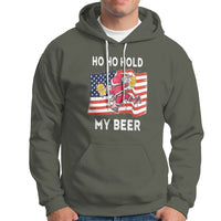 Christmas In Hawaii Hoodie Ho Ho Hold My Beer Drunk Santa USA Flag TS09 Military Green - Polynesian Pride