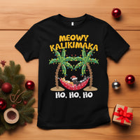 Christmas In Hawaii T Shirt Meowy Kalikimaka Cat Chillin' Ho Ho Ho Xmas Palm Tree TS09 Black - Polynesian Pride