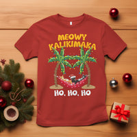 Christmas In Hawaii T Shirt Meowy Kalikimaka Cat Chillin' Ho Ho Ho Xmas Palm Tree TS09 Red - Polynesian Pride