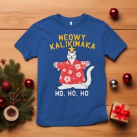 Christmas In Hawaii T Shirt Meowy Kalikimaka Hawaiian Cat Ho Ho Ho Xmas Tree TS09 Royal Blue - Polynesian Pride