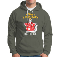 Christmas In Hawaii Hoodie Meowy Kalikimaka Hawaiian Cat Ho Ho Ho Xmas Tree TS09 Military Green - Polynesian Pride