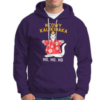 Christmas In Hawaii Hoodie Meowy Kalikimaka Hawaiian Cat Ho Ho Ho Xmas Tree TS09 Purple - Polynesian Pride