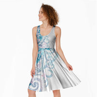 Turquoise Paua Shell Maori Midi Dress Koru Kowhaiwhai