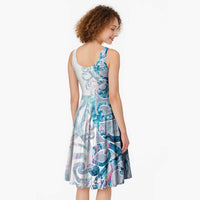 Turquoise Paua Shell Maori Midi Dress Koru Kowhaiwhai