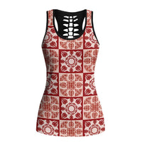 Ulaula Palaka Quilt Hawaii Hollow Tank Top Hawaiian Tropical Monstera Sea Turtle