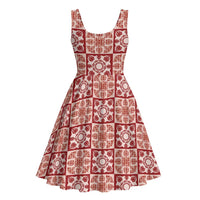 Ulaula Palaka Quilt Hawaii Midi Dress Hawaiian Tropical Monstera Sea Turtle