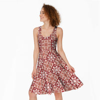 Ulaula Palaka Quilt Hawaii Midi Dress Hawaiian Tropical Monstera Sea Turtle