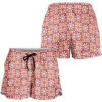 Ulaula Palaka Quilt Hawaii Shorts for Women Hawaiian Tropical Monstera Sea Turtle