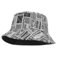 Vintage Aloha Block Quilt Bucket Hat Black Inspired Lei Motifs - Polynesian Pride