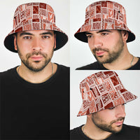 Vintage Aloha Block Quilt Bucket Hat Red Inspired Lei Motifs - Polynesian Pride