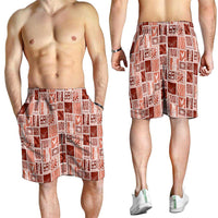 Vintage Aloha Block Quilt Shorts for Men Red Inspired Lei Motifs - Polynesian Pride