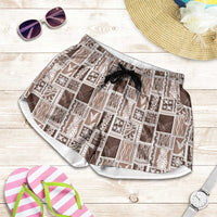 Vintage Aloha Block Quilt Shorts for Women Beige Inspired Lei Motifs LT9 Beige - Polynesian Pride