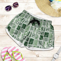 Vintage Aloha Block Quilt Shorts for Women Green Inspired Lei Motifs LT9 Green - Polynesian Pride
