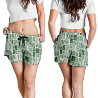 Vintage Aloha Block Quilt Shorts for Women Green Inspired Lei Motifs LT9 - Polynesian Pride