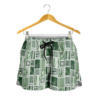 Vintage Aloha Block Quilt Shorts for Women Green Inspired Lei Motifs LT9 - Polynesian Pride
