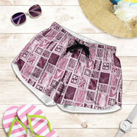 Vintage Aloha Block Quilt Shorts for Women Pink Inspired Lei Motifs LT9 Pink - Polynesian Pride