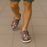 Vintage Hawaiian Quilting Patterns Clogs Shoes Brown Style Tribal Fabric Patchwork - Polynesian Pride