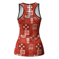 Vintage Hawaiian Quilting Patterns Hollow Tank Top Red Style Tribal Fabric Patchwork - Polynesian Pride