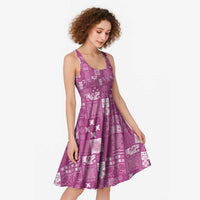 Vintage Hawaiian Quilting Patterns Midi Dress Pink Style Tribal Fabric Patchwork - Polynesian Pride