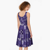 Vintage Hawaiian Quilting Patterns Midi Dress Purple Style Tribal Fabric Patchwork - Polynesian Pride