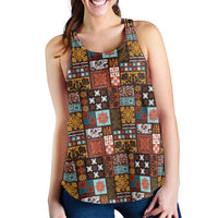 Vintage Hawaiian Quilting Patterns Women Racerback Tank Brown Style Tribal Fabric Patchwork - Polynesian Pride