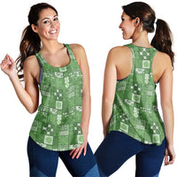 Vintage Hawaiian Quilting Patterns Women Racerback Tank Green Style Tribal Fabric Patchwork - Polynesian Pride