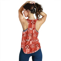 Vintage Hawaiian Quilting Patterns Women Racerback Tank Red Style Tribal Fabric Patchwork - Polynesian Pride