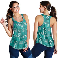 Vintage Hawaiian Quilting Patterns Women Racerback Tank Turquoise Style Tribal Fabric Patchwork - Polynesian Pride