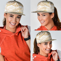 White and Gold Polynesia Snapback Cap Plumeria Tattoo With Polynesian Pattern - Polynesian Pride