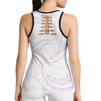 White Sunday Lotu Tamaiti Hollow Tank Top Polynesian Wave Pastel Mauve - Polynesian Pride