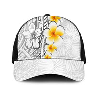 White Tropical Plumeria With Galaxy Polynesian Art Mesh Trucker Cap LT14 One Size Black White - Polynesian Pride
