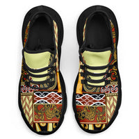 Yellow Aotearoa Kowhaiwhai Pattern Clunky Sneakers NZ Maori Quilt Style - Polynesian Pride