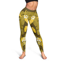 Yellow Banana Leaf Hawaii Leggings Lau Maia Plumeria Tropical Summer Vibes