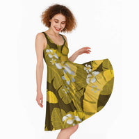 Yellow Banana Leaf Hawaii Midi Dress Lau Maia Plumeria Tropical Summer Vibes