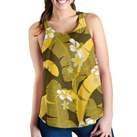 Yellow Banana Leaf Hawaii Women Racerback Tank Lau Maia Plumeria Tropical Summer Vibes