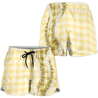 Yellow Hawaii Palaka Shorts for Women Hawaiian Honohono Lei LT05 - Polynesian Pride