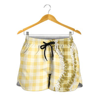 Yellow Hawaii Palaka Shorts for Women Hawaiian Honohono Lei LT05 - Polynesian Pride