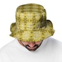 Yellow Hawaiian Quilt Bucket Hat Hawaii Pineapple Monstera Palaka Motifs - Polynesian Pride