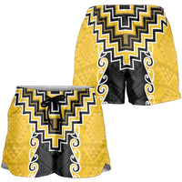 Yellow Niho Taniwha Mix Poutama Shorts for Women Unique Taniko Aotearoa LT01 - Polynesian Pride