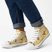 Yellow Palaka Hawaii Cowboy High Top Shoes Puakenikeni Lei Paniolo Papale Seamless Vibes - Polynesian Pride