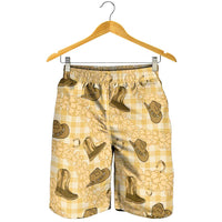 Yellow Palaka Hawaii Cowboy Shorts for Men Puakenikeni Lei Paniolo Papale Seamless Vibes LT14 - Polynesian Pride