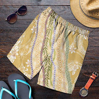 Yellow Palaka Hawaii Leis Shorts for Men Hawaiian-plaid Elegant Tropical Vibes - Polynesian Pride