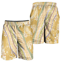 Yellow Palaka Hawaii Leis Shorts for Men Hawaiian-plaid Elegant Tropical Vibes - Polynesian Pride