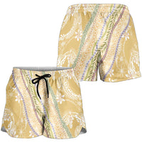 Yellow Palaka Hawaii Leis Shorts for Women Hawaiian-plaid Elegant Tropical Vibes - Polynesian Pride