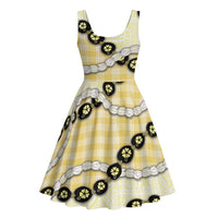 Yellow Palaka Hawaii Midi Dress Kukui Nut Pikake Lei Hawaiian Tapa Pattern - Polynesian Pride