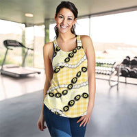 Yellow Palaka Hawaii Women Racerback Tank Kukui Nut Pikake Lei Hawaiian Tapa Pattern - Polynesian Pride