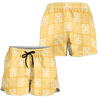 Yellow Palaka Quilt Hawaii Shorts for Women Traditional Hawaii-plaid Pattern - Polynesian Pride